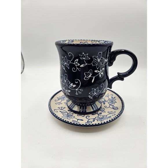 Temptations by tara Floral Lace Footed Mug and Saucer Blue and White‎ - Picture 2 of 9